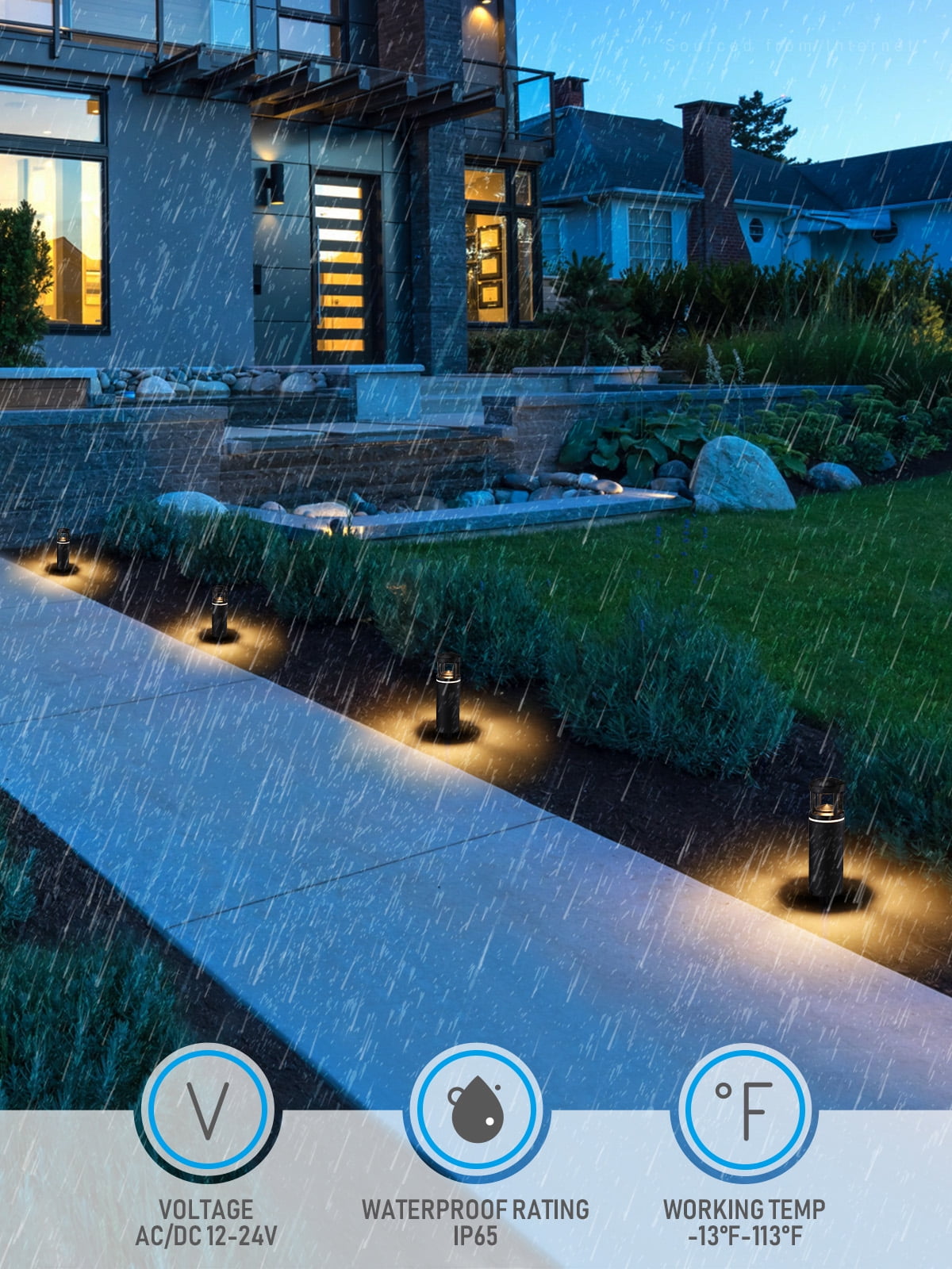 16 Pack LED Low Voltage Pathway Lights, Outdoor Landscape Light, 5W 12V AC/DC, for Driveway, Garden, Lawn, IP65 Waterproof, 3000K Warm White