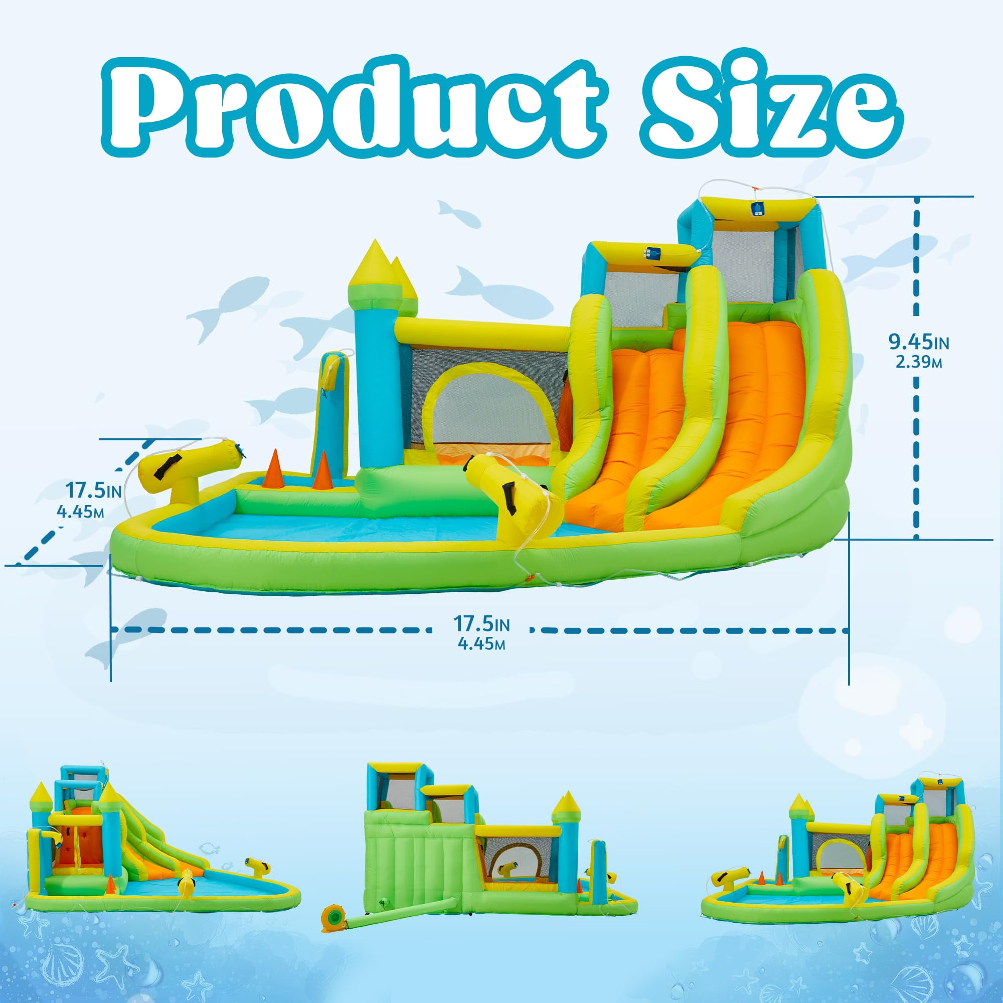 Inflatable Water Slide,10 in 1 Water Park Bounce House for Kids 3-12 with Blower,Splash Pool, 2 Slides, Water Cannon, Climbing Wall,Blow up Water Slides for Kids Outdoor Backyard
