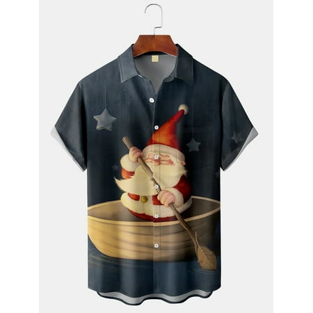 

MLFU Men s Santa Print Casual Breathable Hawaiian Short Sleeve Shirt