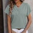 thumbnail image 2 of WREESH Dressy Casual V-Neck Tunic Tops Women's Solid Color Short Sleeve Summer Fashion Green, 2 of 4