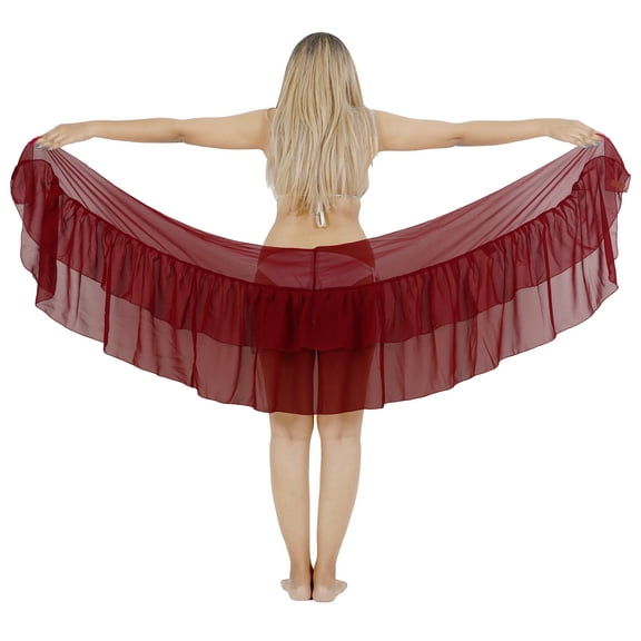 HAPPY BAY Sarong for Women Coverup Wrap Beach Chiffon Short Bathing Suit Wrap Tie Bikini Sheer Sarong Dress One Size Solid, Maroon