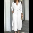 thumbnail image 4 of Vestido Maxi Informal de Otoño para Mujer, con Solapa, Abertura, Antiarrugas, y Bolsillos para Vacaciones Cremoso L, 4 of 5