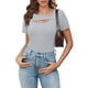 thumbnail image 4 of Camisas para mujer,Blusa informal para mujer con cuello en V, manga tres cuartos, poliéster, color liso, uso diario, sopatenor, 4 of 9