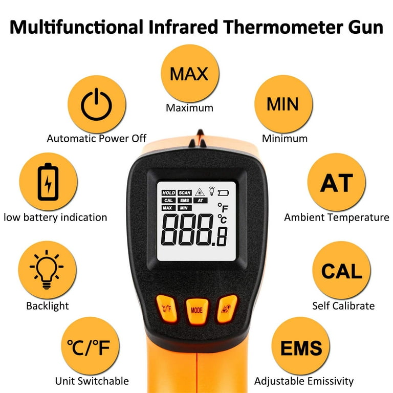 IR Gun  Infrared Thermometer Gun, 95 to 107.6 deg F
