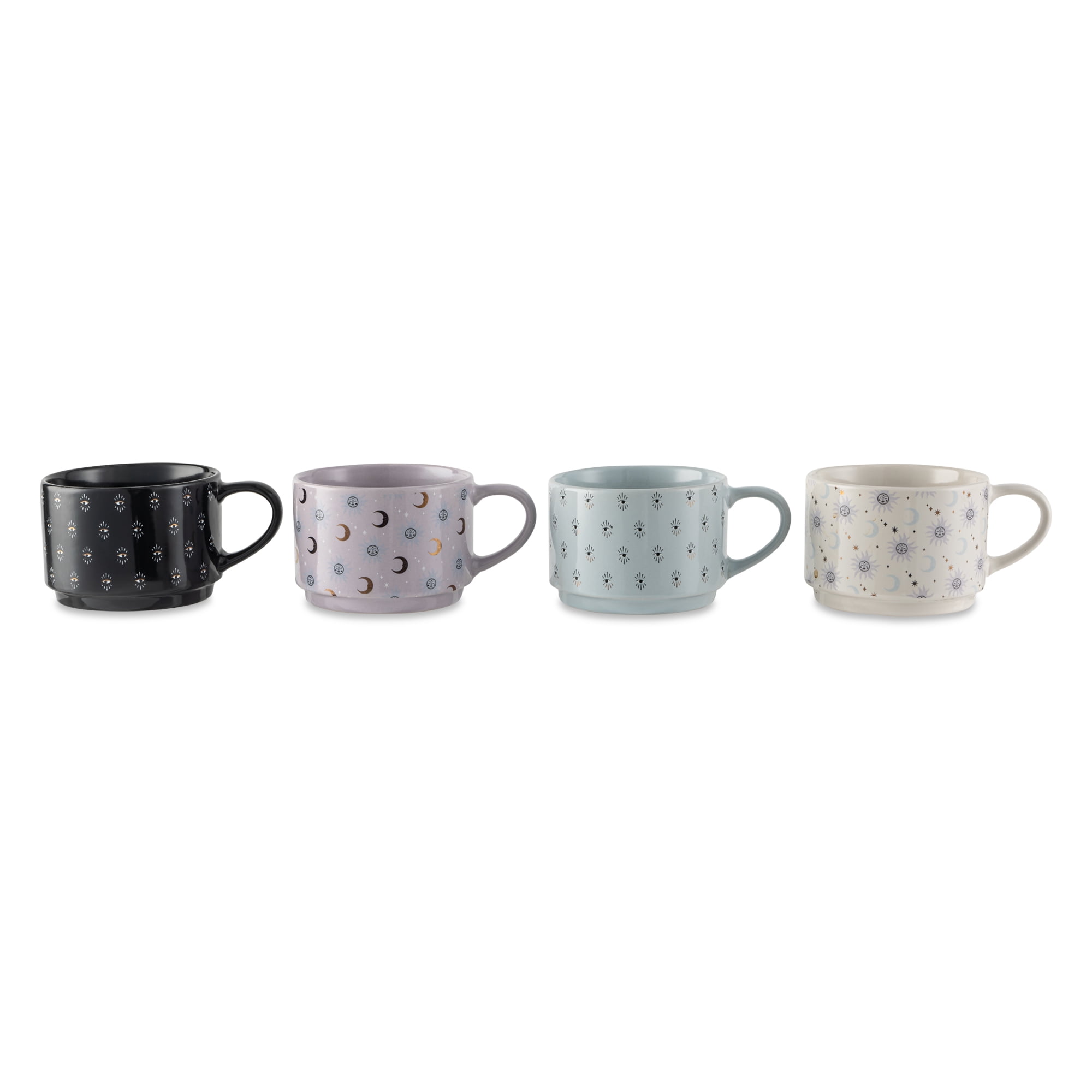 Thyme & Table Lot de 4 tasses empilables en grès céleste assorties de 325 ml avec support métallique
