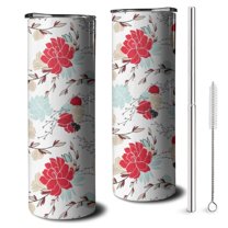 20oz Pioneer Flower Floral Print Pattern Skinny Tumblers Stainless Steel Tumbler with Lid and Straw,Vacuum Insulated Double Wall Travel Tumbler Cups with Cleaning Brush for Coffee,Tea
