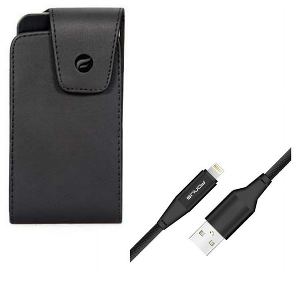 Case Belt Clip w 6ft USB Cable for iPhone XS/X - Leather Swivel Holster Vertical Cover, Charger Cord Power Wire Braided Long for iPhone XS/X