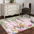 thumbnail image 3 of Hallway Runner Rugs 2.7x5 Ft, Spring Easter Non Slip Area Rugs for Kitchen Bedroom Entryway, Watercolor Floral Eggs Rabbits Leaf Pink Plaid Washable Carpet Runner Rug Floor Mats for Bedroom, 3 of 8