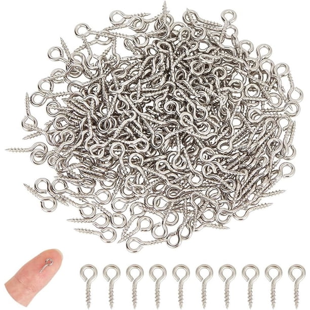 500 piezas de mini pasadores de ojo de tornillo de acero inoxidable, clavijas de fianza de 10 mm de largo, pequeños pasadores de ojo de tornillo, cierres, ganchos, tornillos de ojo, pasador de metal