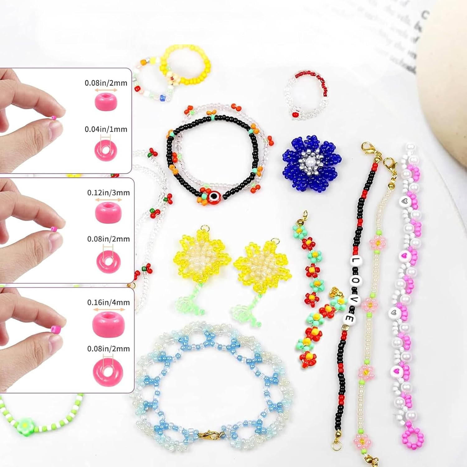 54000pcs Glass Seed Beads for Jewelry Making Kit, 120 Colors 2mm Small Beads Kit Bracelet Beads with Letter Evil Eye Beads Jump Rings & Charms Pendants for Bracelets Making, DIY, Adult Craft Supplies