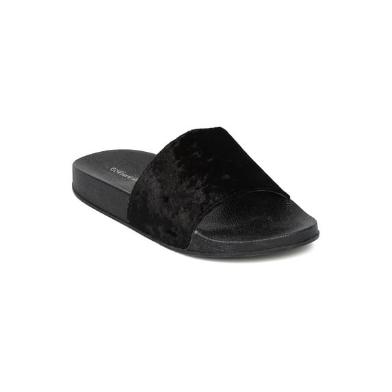 New Women Heart.Thentic FLO-20 Velvet Open Toe Footbed Flat Sandal