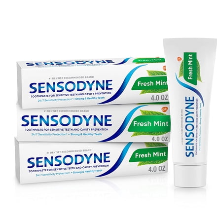 Sensodyne Fresh Mint Sensitive Toothpaste  Cavity Prevention and Sensitive Teeth Treatment - 4 Ounces (Pack of 3)