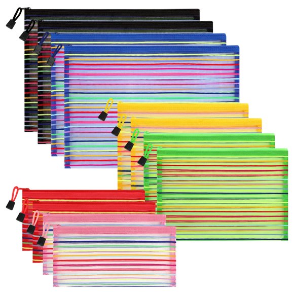 Bolsa de malla de nailon con cremallera Sinzip multicolor, varios tamaños x12