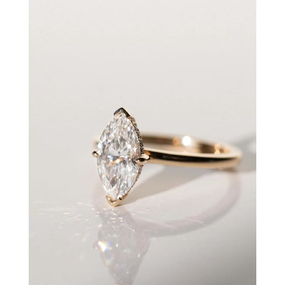 Diiro Elegant Marquise Cut Diamond Ring for Women, 10K Vermeil Yellow Gold Ring, Solitaire Engagement Ring, Wedding Gift