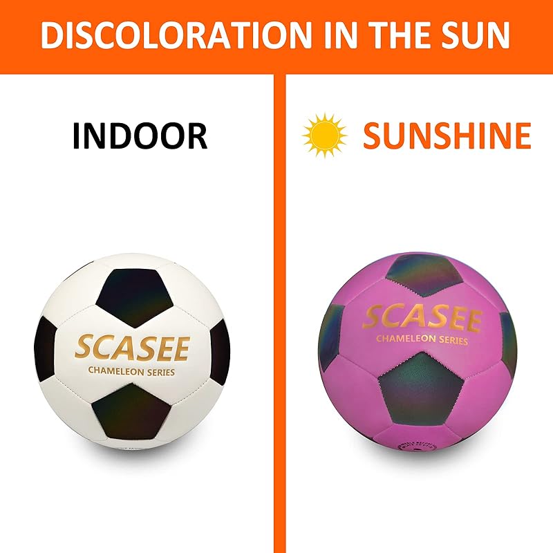 Glow Soccer Ball-Flash Holographic Reflective and Leather Size 4 & Size 5 Soccer Balls (Adult/PRO)-Discoloration in The Sun-Gifts for Men Women Indoor Outdoor Soccer Training