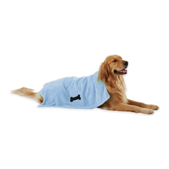 Bone Dry Embroidered Microfiber Pet Towel, Blue, Large