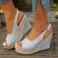 thumbnail image 4 of KEGIRLOM Women's Fashionable Casual Spring And Summer Versatile Plus Size Beach Wedge Sandals Solid Color Peep Toe Open Toe One-Strap Buckle Sandals Silver 7, 4 of 9