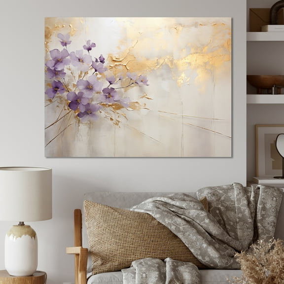 Designart "Meadow of Violets in Purple and Gold III" Violets Canvas Wall Art