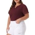 thumbnail image 2 of Unique Bargains Women's Plus Size Outfits Fashion Solid Pin Dots V Neck Top 2X Burgundy, 2 of 6
