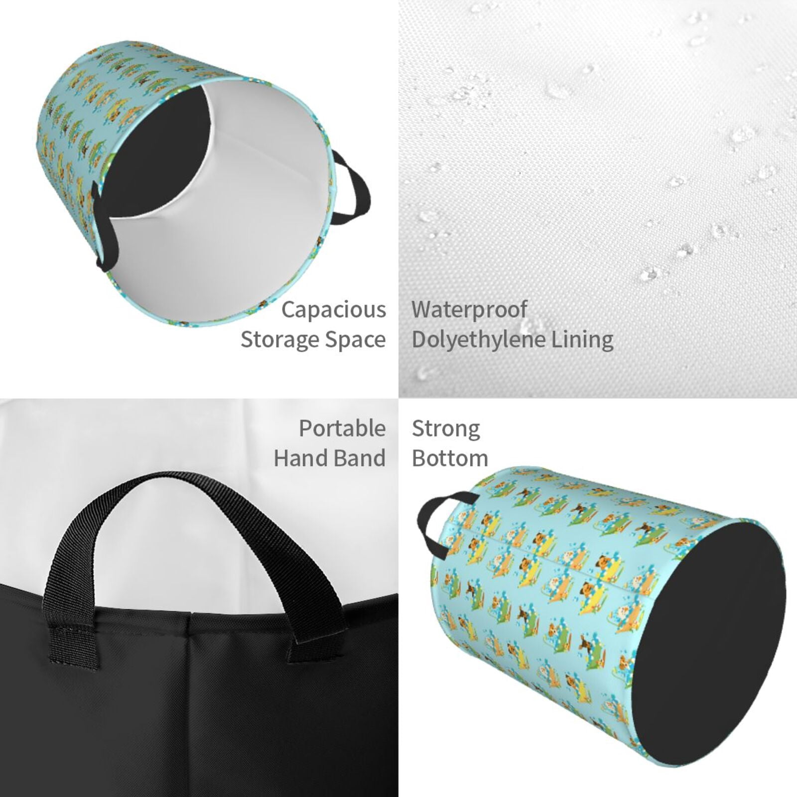 Gukieu Doggy In Bubble Bath Print Round Dirty Clothes Bag, Waterproof Standing Home Bathroom Storage Basket Car Trunk Storage Bag-Small