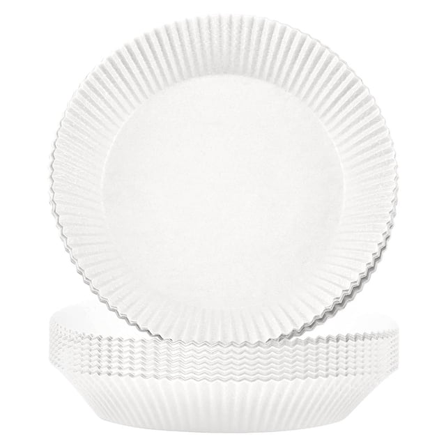 MEGICOT 50 Pcs/100 Pcs Papier Jetable pour Friteuse à Air Chaud, 6.3 Po Antiadhésif, Résistant à l'Huile et à l'Eau, Papier Parchemin Rond Non Perforé pour Cuisson, Rôtissage, Micro-Ondes