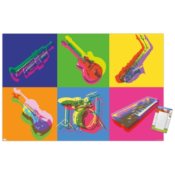 Jazz - Pop Art Instruments Wall Poster, 14.725" x 22.375"