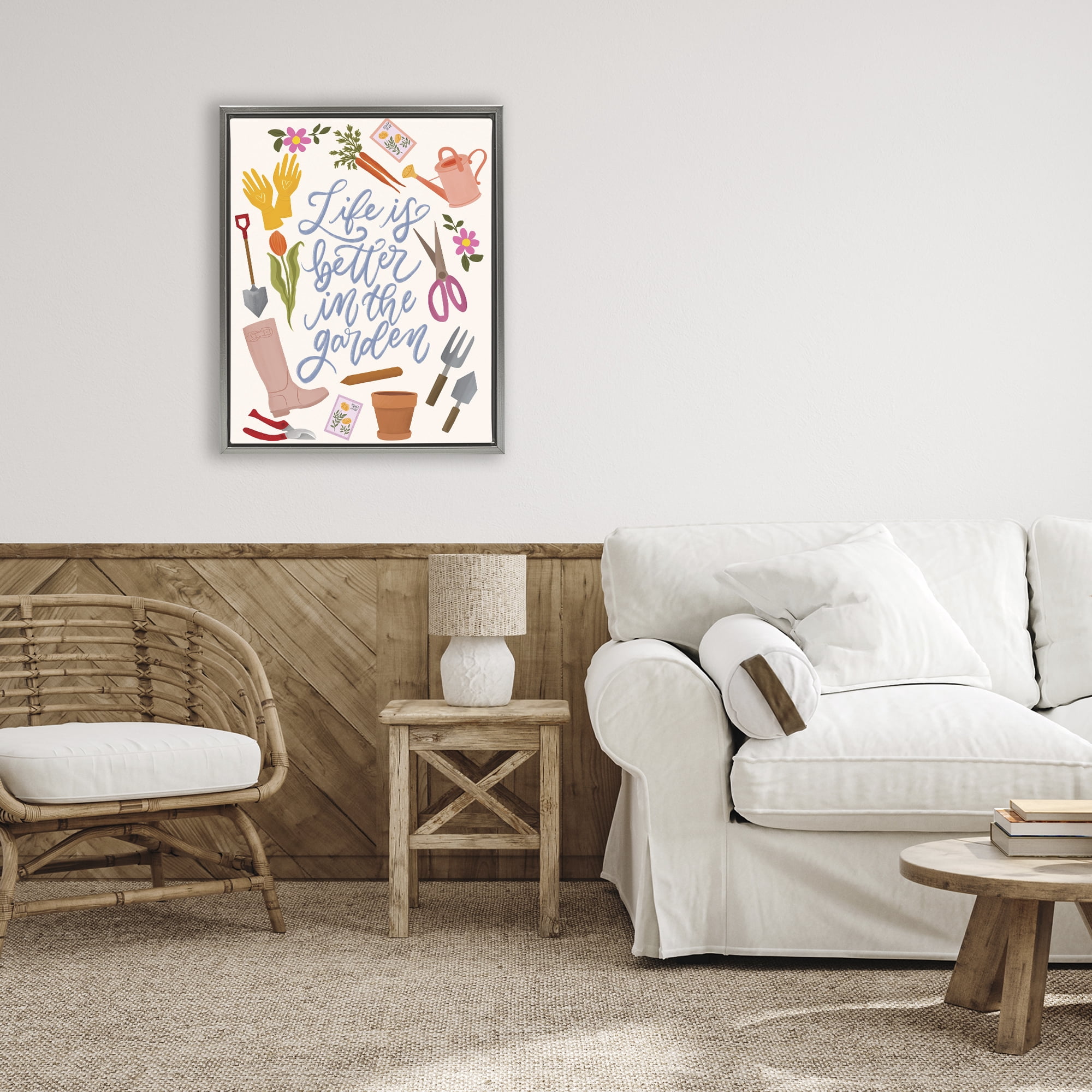 Stupell Industries Life In The Garden Gray Framed Floater Canvas Wall Art, design by Isabela Schielke