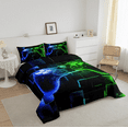 thumbnail image 3 of Gamer Comforter Set Full,Gaming Bedding,Video Games Gamepad Bedding Comforter Sets Neon Glowing Square Geometric Grid Blue Green Bedroom Decor Duvet Insert, 3 of 5