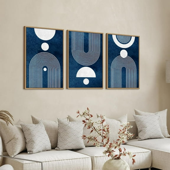 Framed Boho Canvas Wall Art - Mid Century Modern Geometric Pictures Prints Black and White Minimalist Artwork Bohemian Wall Art for Bedroom Living Room Bathroom Office Decor 16" x 24" x 3 Piece Set