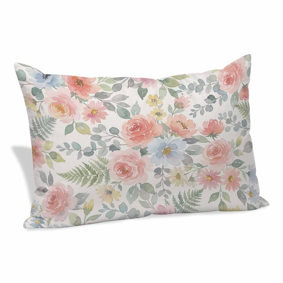 Pink Watercolor Floral Pillow Covers Queen, Spring Botanical Leave Flowers Soft Brushed Microfiber Breathable Throw Pillow Covers, Decorative Pillowcase with Zipper for Couch Sofa Bedroom 20"x30"