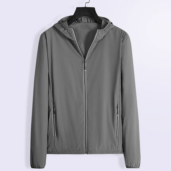 Mens Zipper-Up Hoodies with Pockets Big & Tall M-4X Plus Size Lightweight Sun-Protection Long Sleeve Casual Solid Outdoor Hiking Hoodie Coats