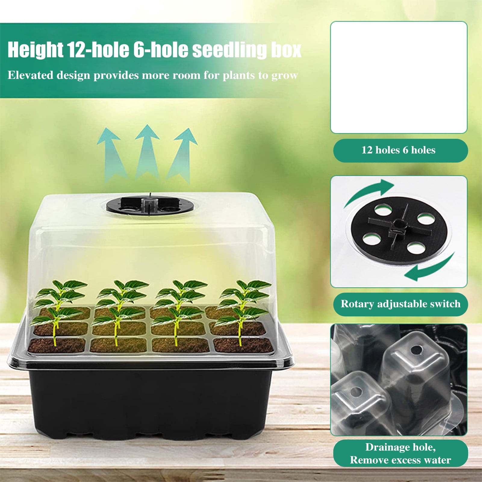 OIUR Seeds Starter Tray 6 Cells/12 Cells Seeds Germination Tray with Adjustable Humidity Vent Plant Nursery Box for Indoor Garden Bonsai Seedlings Starting Growing