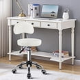 thumbnail image 2 of Taburete giratorio ajustable KKTONER de piel sintética blanca, 2 of 7