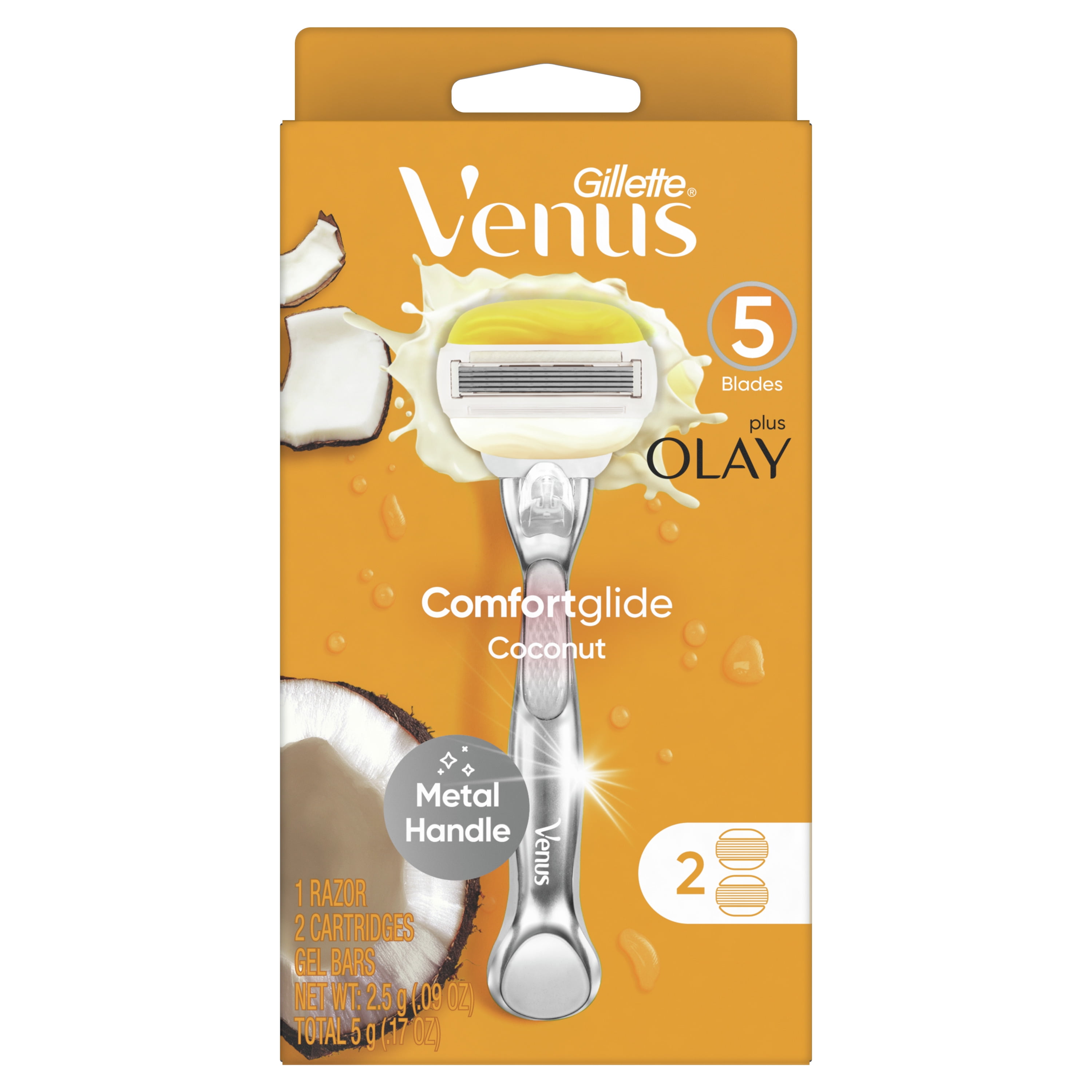 Gillette Venus Comfortglide plus Olay Coconut Women's Razor Handle + 2 Blade Refills