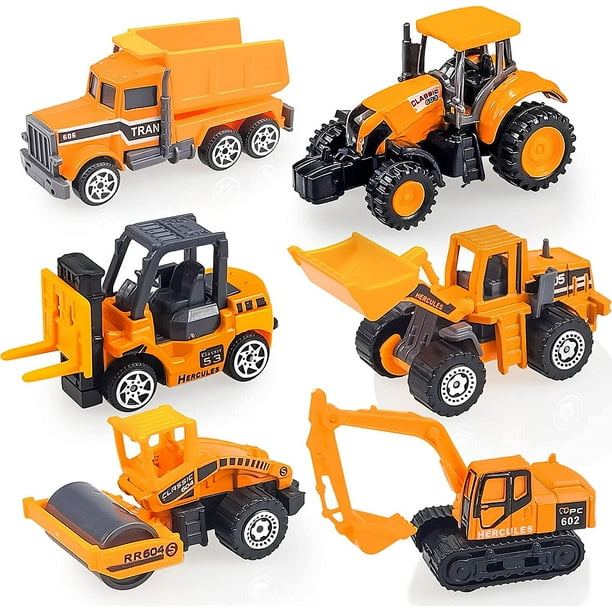 6 Pack Diecast Construction Vehicle Set for Kids, Alloy Mini Model