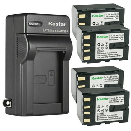Kastar 4-Pack Battery and AC Wall Charger Replacement for JVC JY-VS200U CU-VH1 CU-VH1US GR-33 GR-4000 GR-D20 GR-D200 D201 GR-D2000 GR-D21 GR-D22 GR-D23 GR-D30 GR-D30US GR-D31 GR-D31US