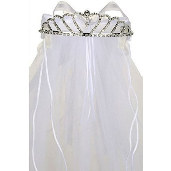Little Girls Dangling Cross Rhinestone Tiara Princess Communion Veil White