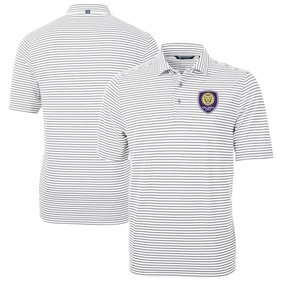 Men's-Cutter & Buck  Gray Orlando City SC Virtue Eco Pique Stripe Recycled Polo