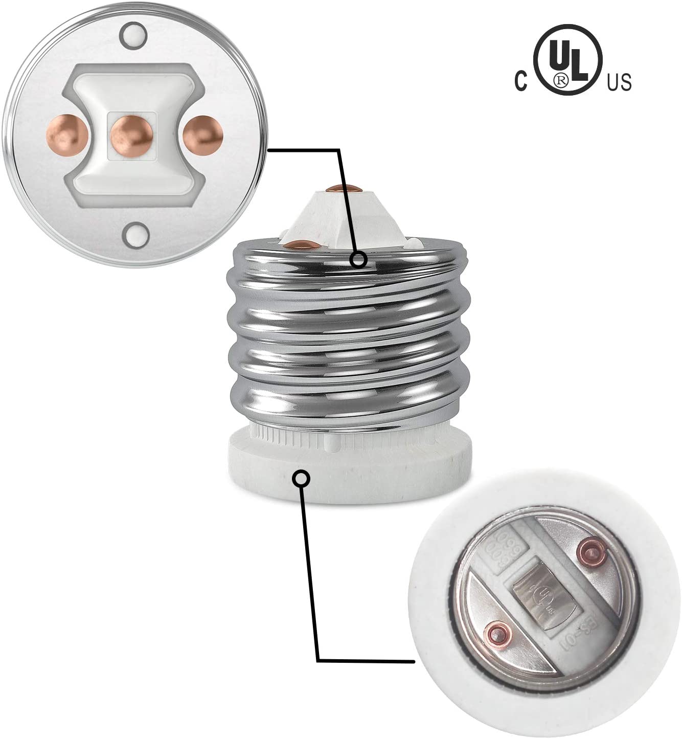 DiCUNO E39 To E26 Socket Adapter – Porcelain, 660W, UL Listed, 1-Pack