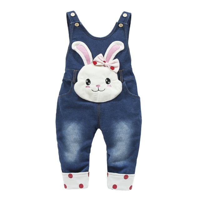KIDSCOOL SPACE Baby 3D Bunny Cartoon Soft Cotton Knitted Jeans Overalls 18M