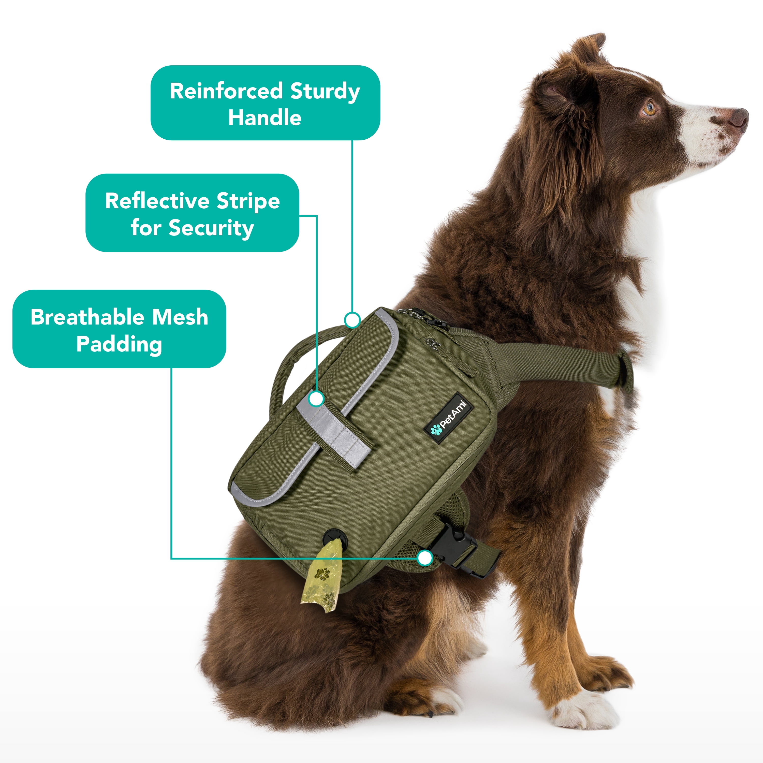 PetAmi Dog Backpack for Medium & Large Dogs, Saddle Bag for Dogs to Wear for Hiking, Pet Backpack Harness Dog Pack with Reflective Side Pockets for Walking Running.
