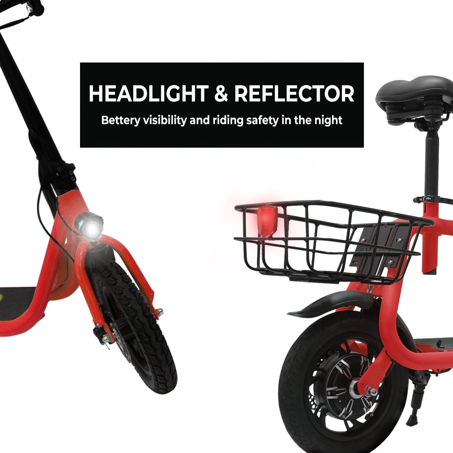 Phantomgogo Commuter R1 - Electric Scooter for Adults - Foldable Scooter with Seat & Carry Basket 15MPH 265lbs Max Load E Mopeds for Adults (Red)