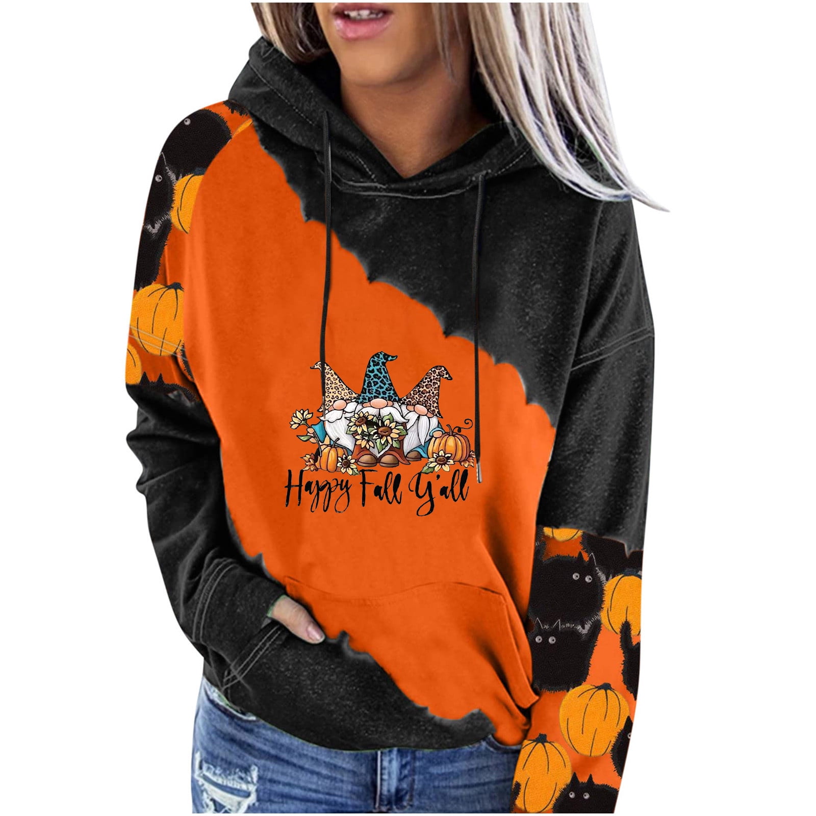 Zip Up Hoodie Graphic happy fall yall Halloween Shirts for Women
