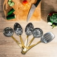 thumbnail image 2 of 5pc Everyday Kitchen & Cooking Utensil Sets Stainless Steel Heat Resistant Kitchen Utensils Gadgets 13-inch Cooking Tools Ideal Kitchen Gadget for Restaurants or Home, gold hammered handle, 2 of 3