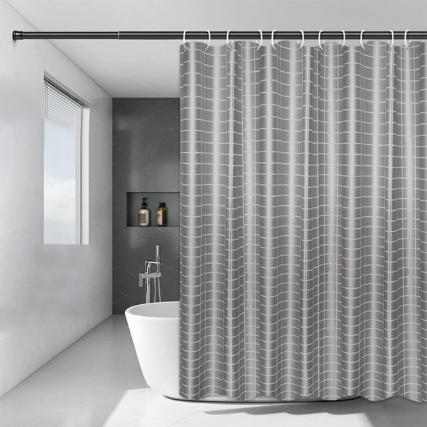 Gray Checkered Waterproof Shower Curtain Bathroom Decor Polyester Fabric With Hooks For Tub Wet Dry Separation