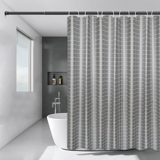 Gray Checkered Waterproof Shower Curtain Bathroom Decor Polyester Fabric With Hooks For Tub Wet Dry Separation