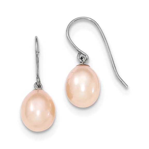 Primal Silver Sterling Silver Rhodium-plated 8-9mm Pink Freshwater Cultured Pearl Drop Earrings