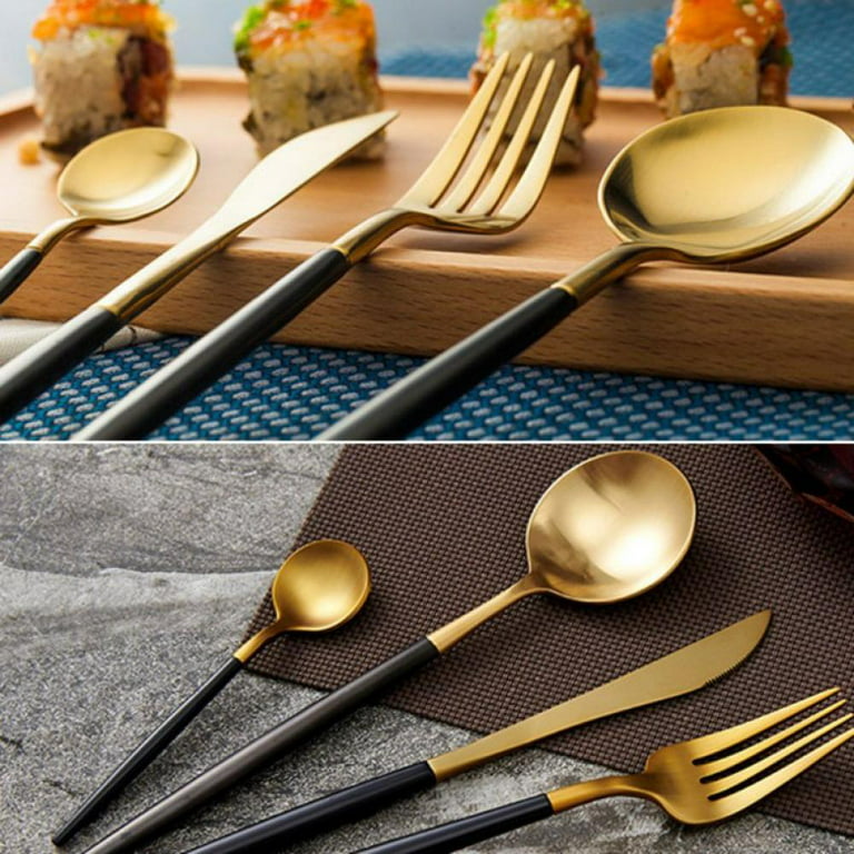 4 Pieces Titanium Plated Cutlery Sets, Gold Cutlery, Stainless Steel  Flatware with Ceramic Handle, Mirror Polish, Knife Fork Spoon Eating  Utensils Set, for Home/Office/Party 