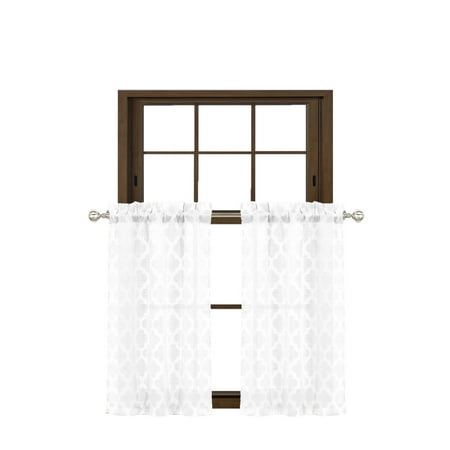 Texured Design - Bathroom and More Collection Gray 2 Piece Window Curtain Café Tier Set Textured Moroccan Trellis Tile Design: 36