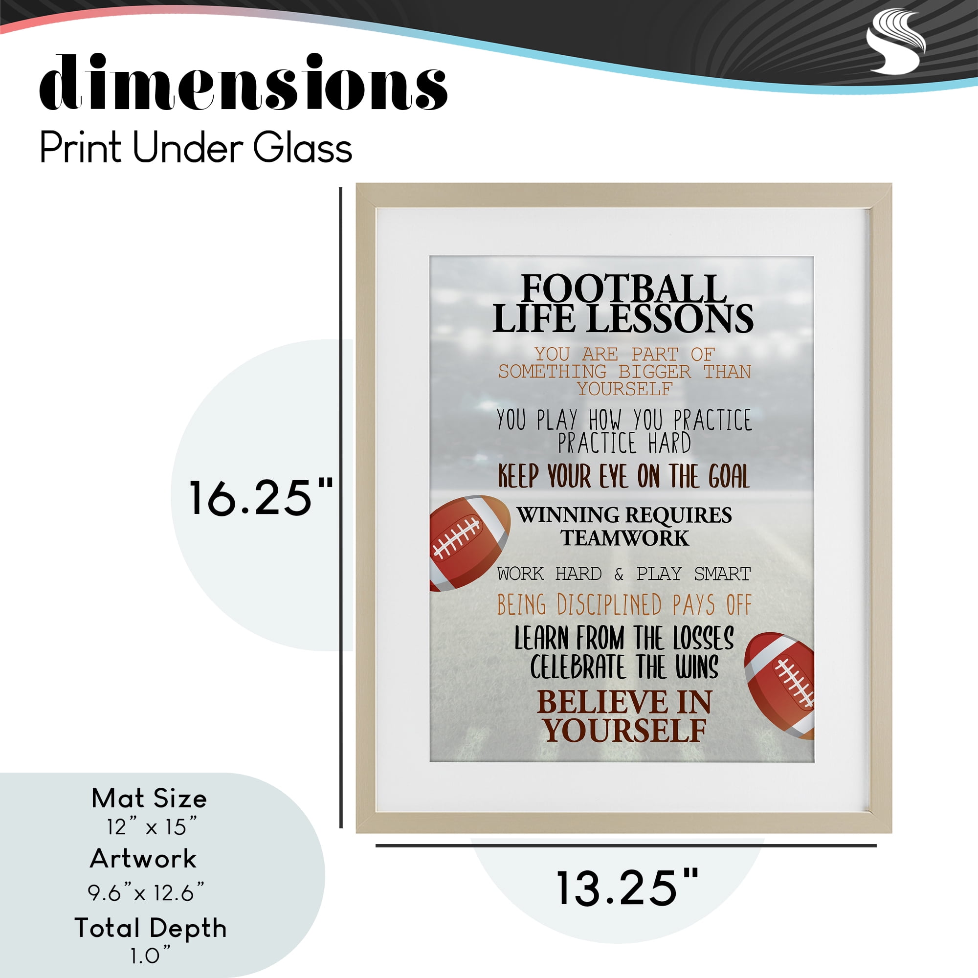 Football Life Lessons Birch Framed Print Under Glass, design by Kim Allen